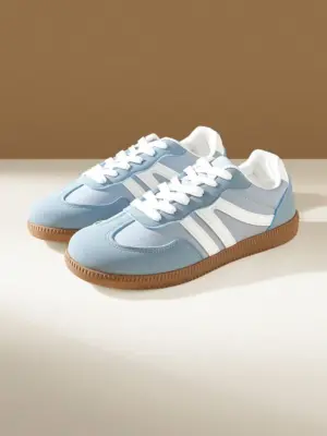 Mens  Baby Blue Colorblock Lace-Up Preppy Low-Top Shoes