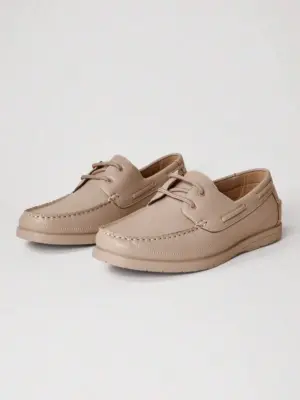 Men’s Beige Classic Lace-Up Casual Boat Loafers