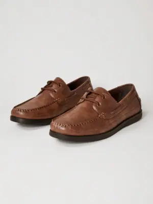 Men’s Brown Stitched Detail Lace-Up Boat Loafers
