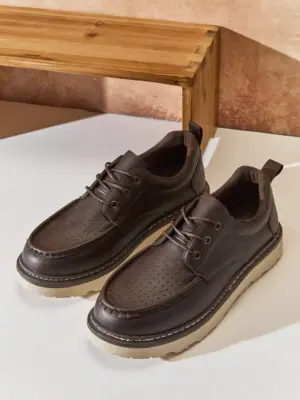 Men’s Coffee Brown Moc-Toe Lace-Up Everyday Shoes
