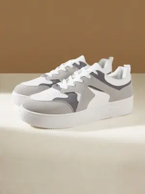 Men’s Grey Colorblock Low-Top Lace-Up Platform Sneakers